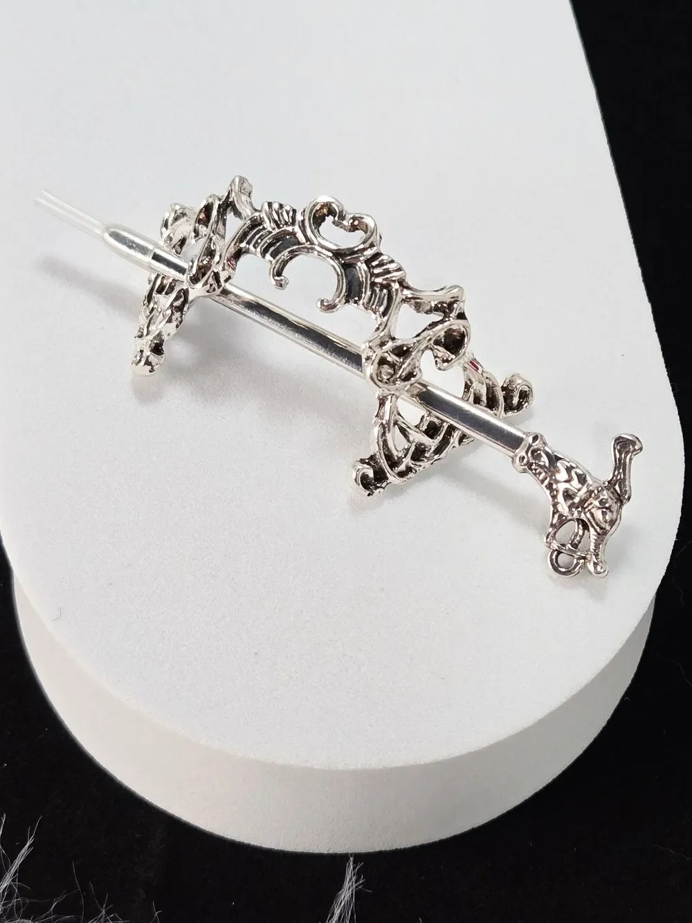 Antique Silver Filigree Hair Fork Barrette Gothic Medieval Renaissance Hair Pin